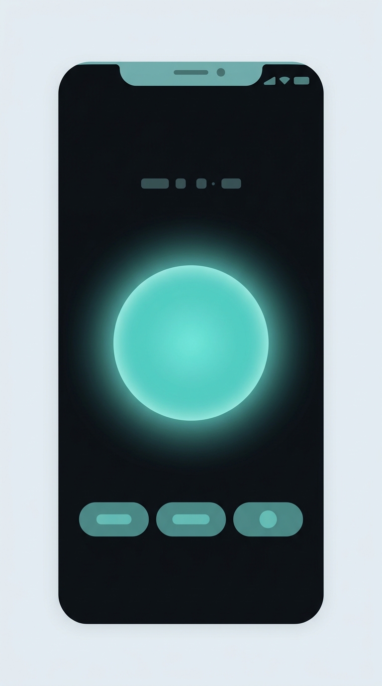 A guided urge-management screen with a glowing teal orb at the center